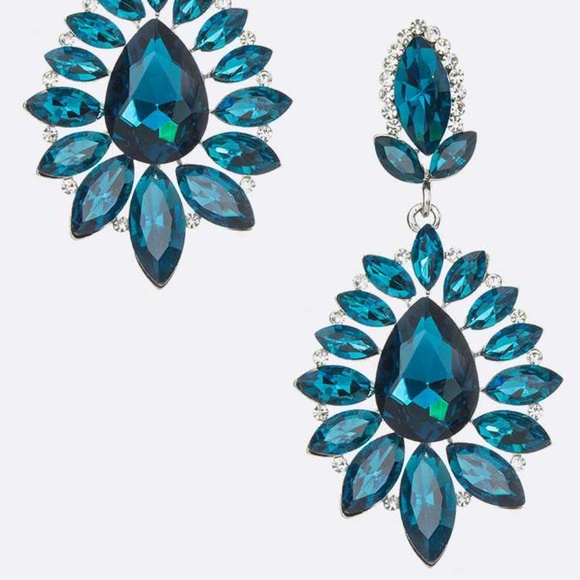 Teal Crystal Drop Earrings - Picture 1 of 1